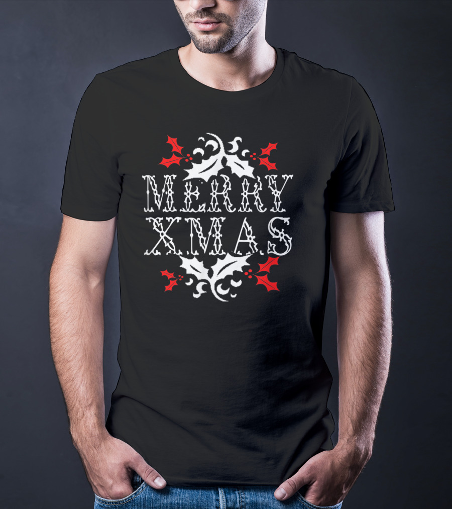 Merry Xmas Holly Leaf Festive T-Shirt