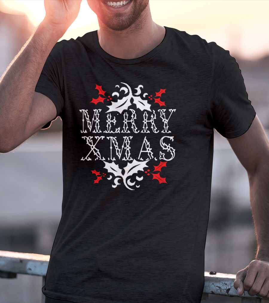 Merry Xmas Holly Leaf Festive T-Shirt