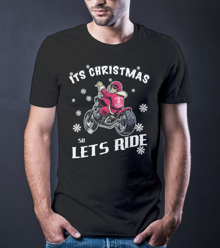 Christmas Motorcycle Let's Ride Classic Biker Snowflakes T-Shirt