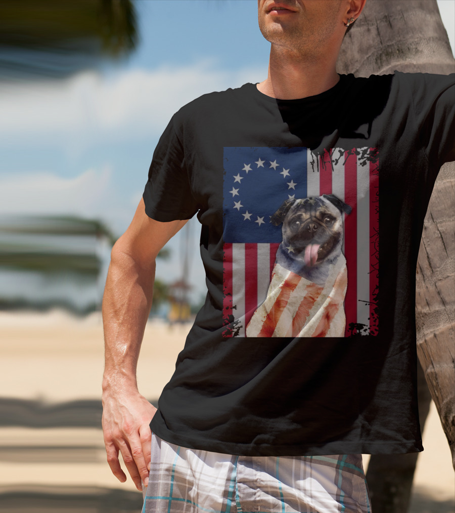 Pug Betsy Ross American Flag Costume Patriotic US Flag T-Shirt