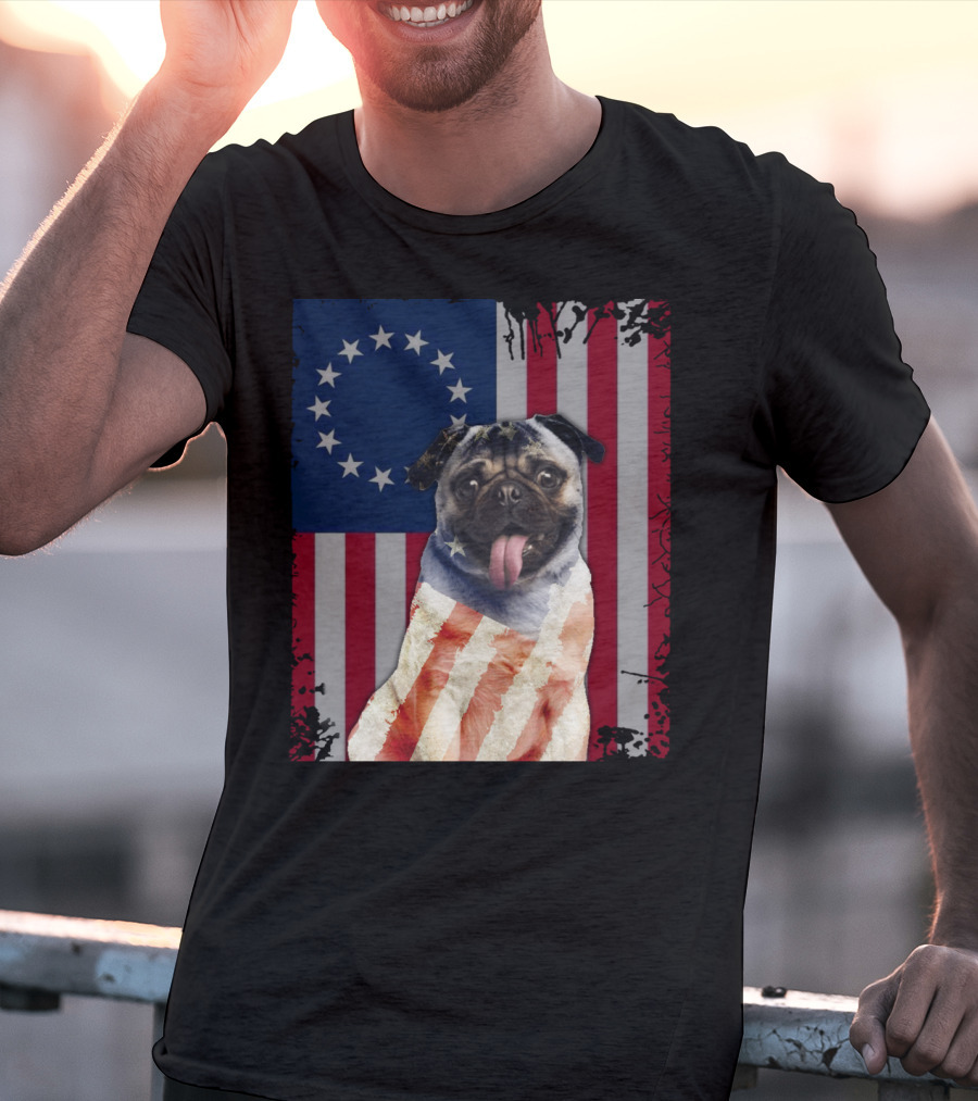 Pug Betsy Ross American Flag Costume Patriotic US Flag T-Shirt