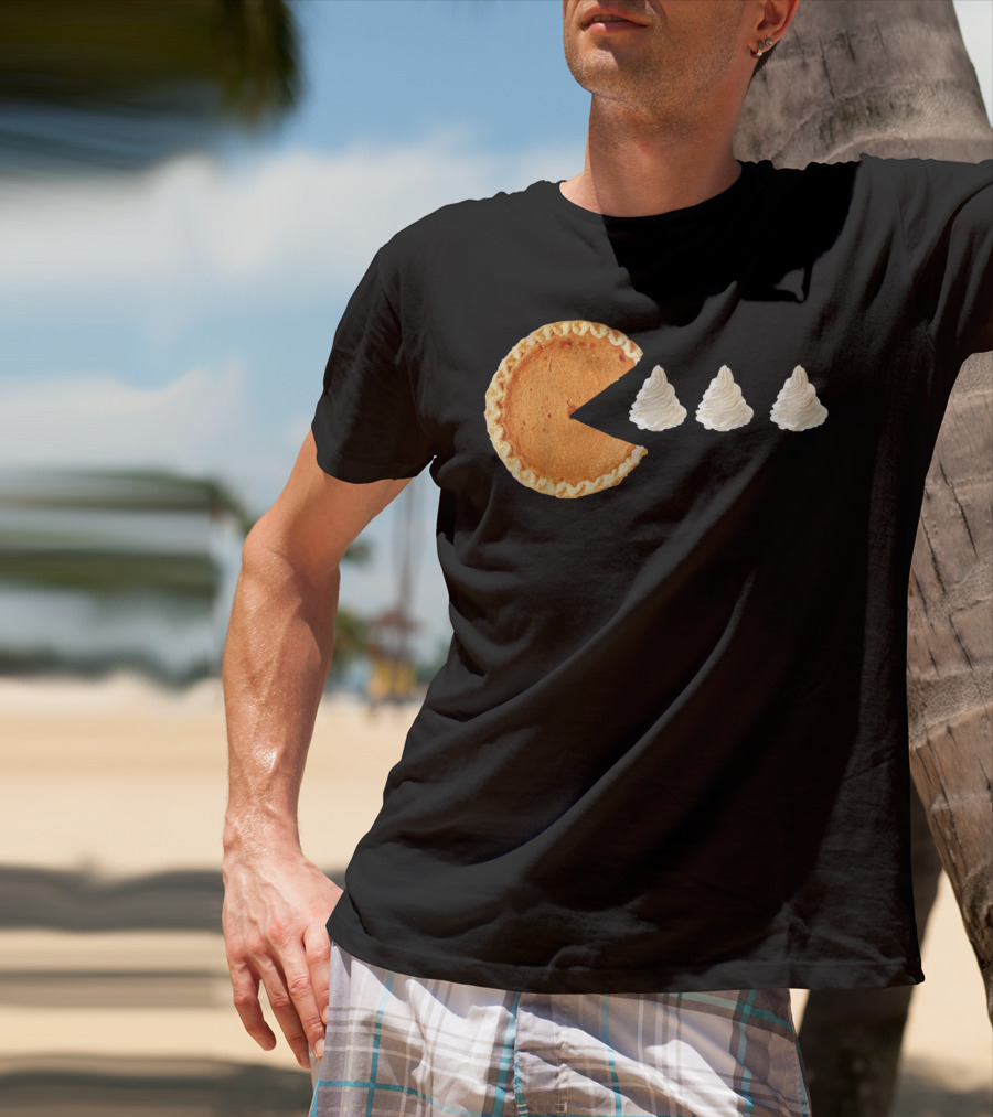 Pumpkin Piece Thanksgiving Day Video Game Pie Whipped Cream Chase T-Shirt