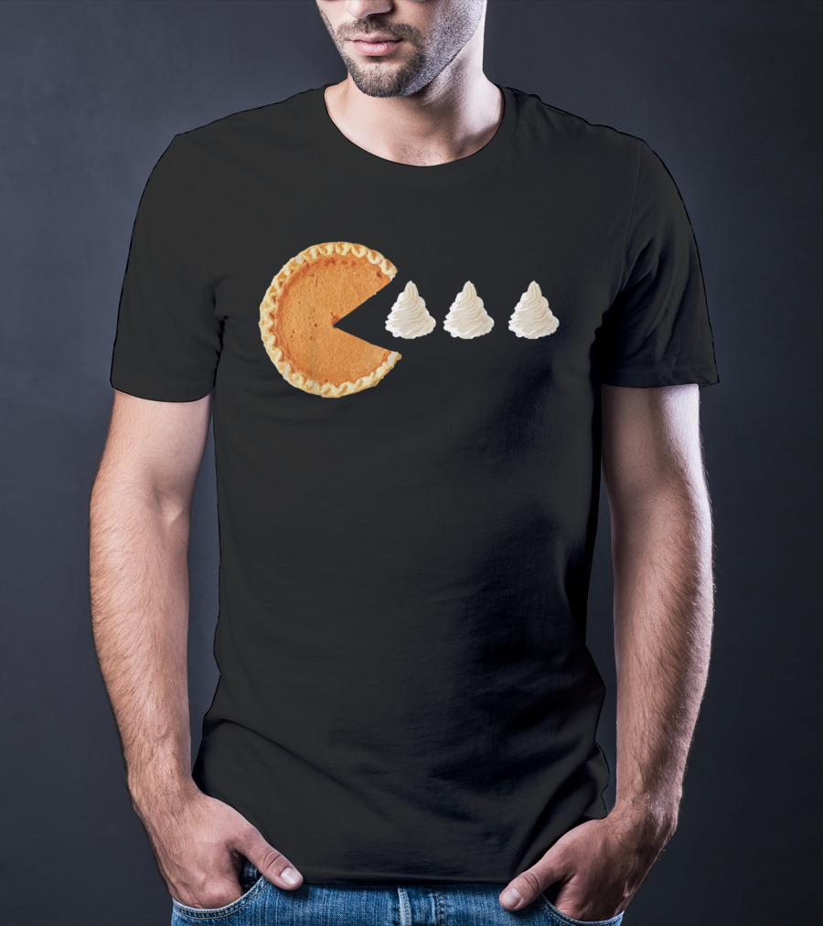 Pumpkin Piece Thanksgiving Day Video Game Pie Whipped Cream Chase T-Shirt