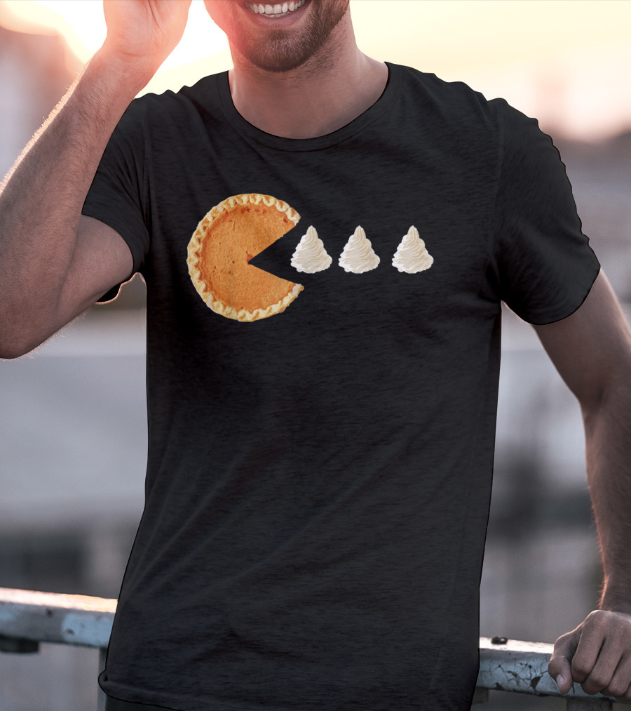Pumpkin Piece Thanksgiving Day Video Game Pie Whipped Cream Chase T-Shirt