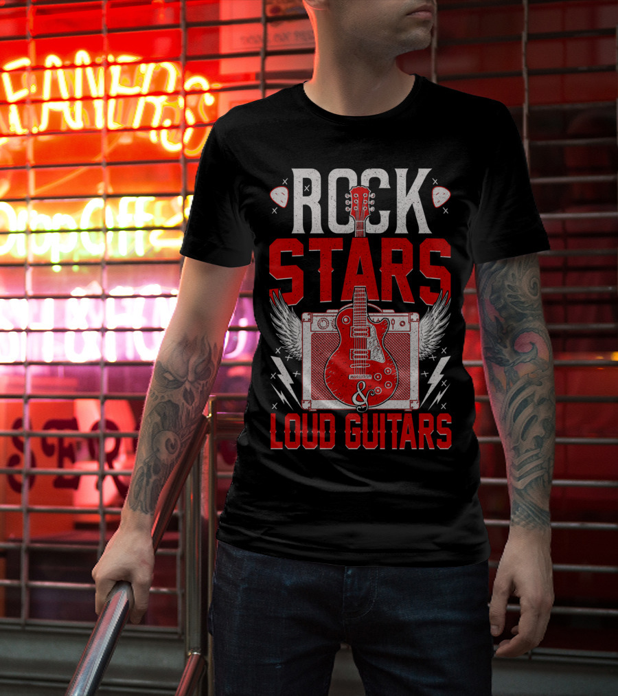 Rock Stars Loud Guitars Vintage Amplifier And Wings T-Shirt