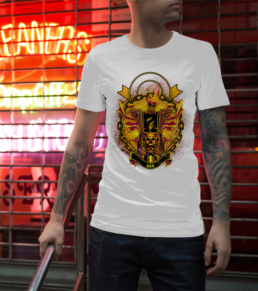 Skull Rider 666 Motorcycle Classic Rock Vintage Blaze T-Shirt