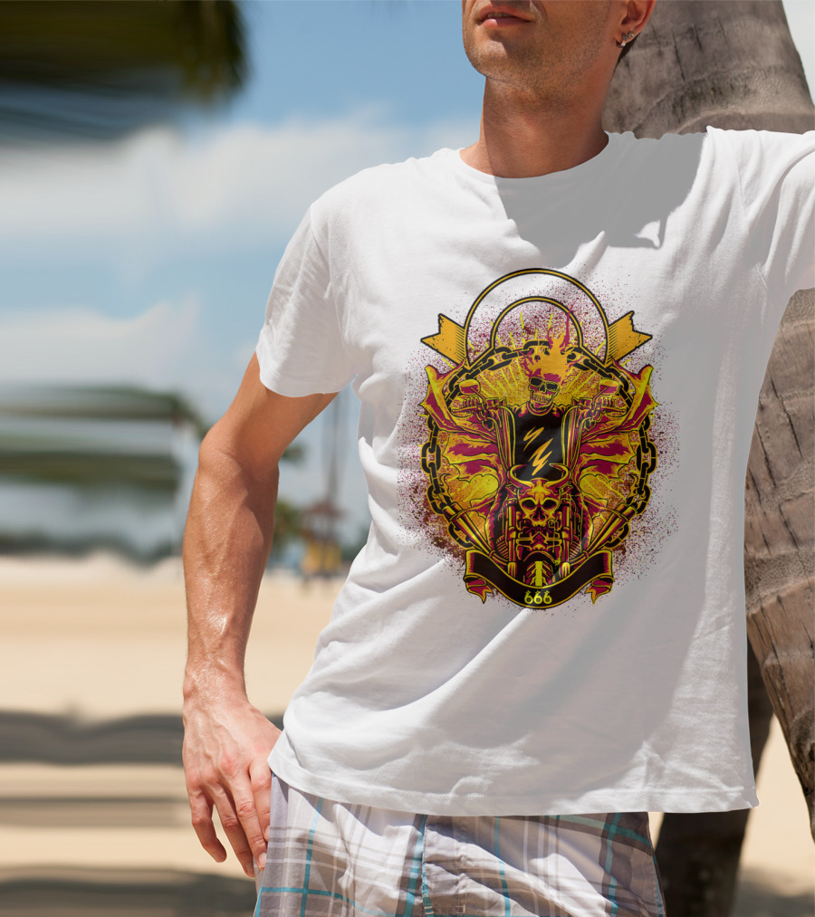 Skull Rider 666 Motorcycle Classic Rock Vintage Blaze T-Shirt