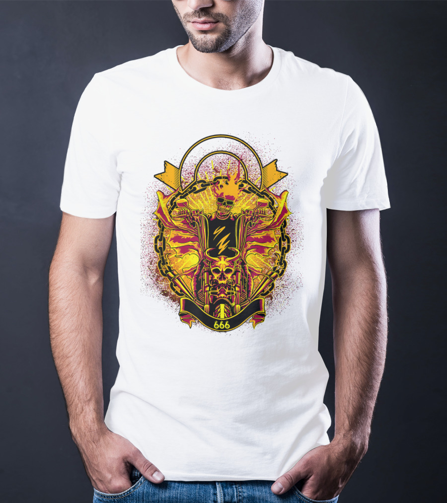 Skull Rider 666 Motorcycle Classic Rock Vintage Blaze T-Shirt