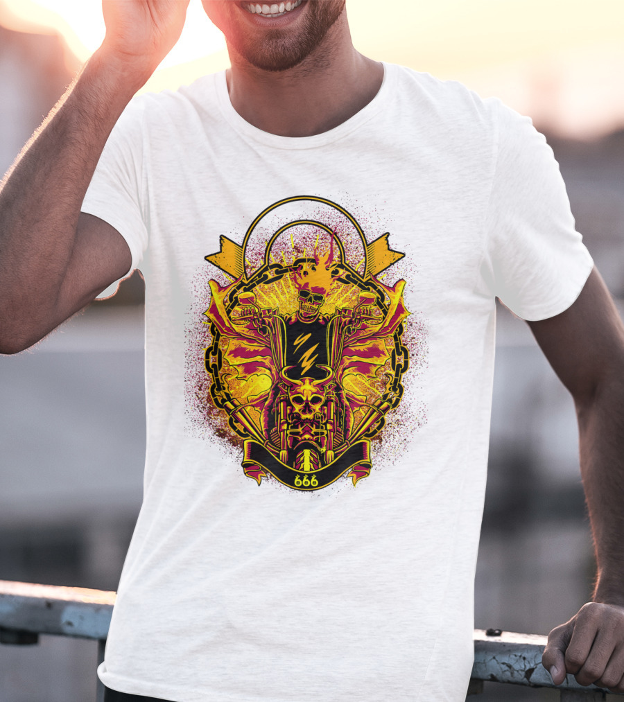 Skull Rider 666 Motorcycle Classic Rock Vintage Blaze T-Shirt