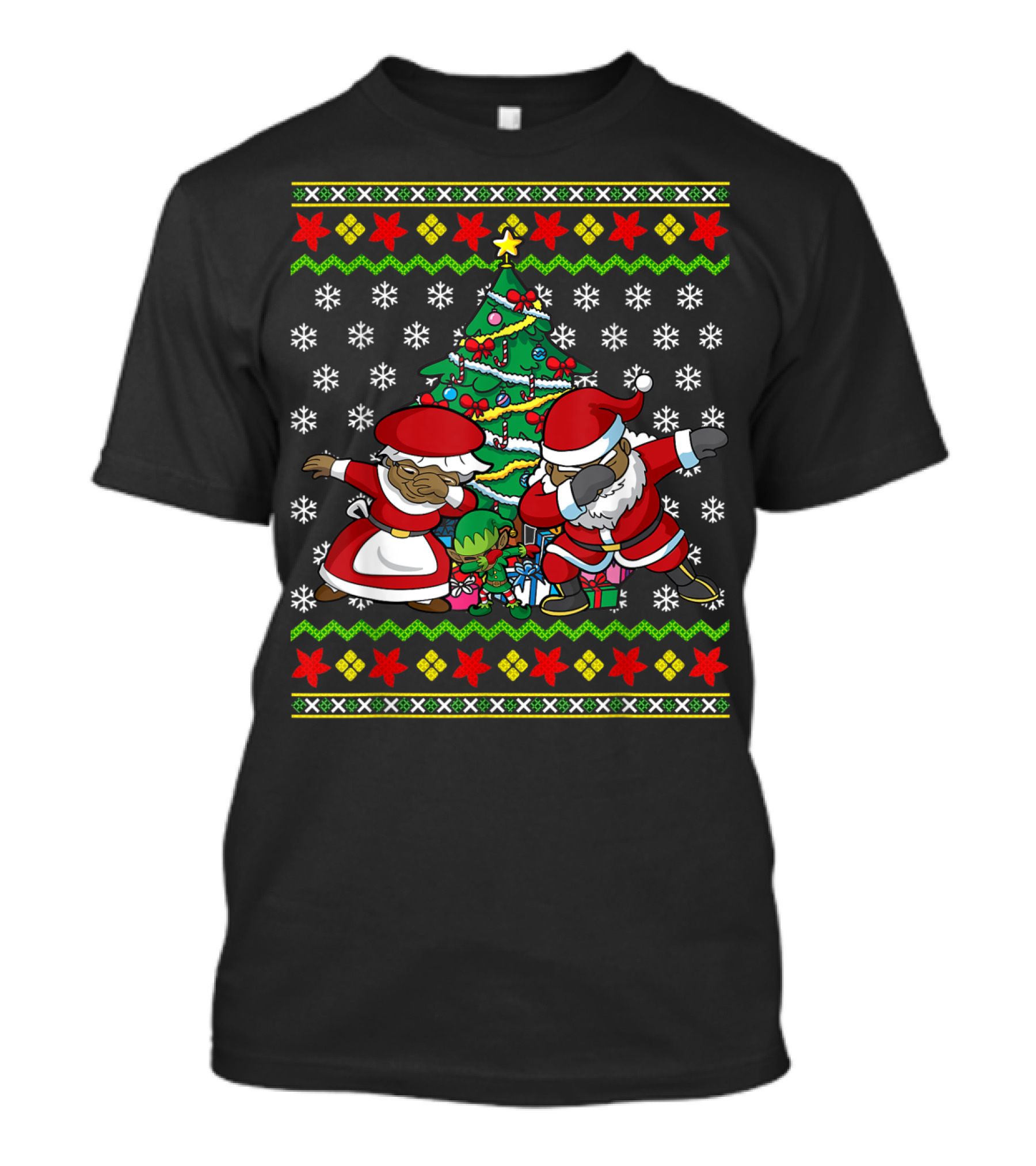 African American Dabbing Santa Mrs Claus Christmas Tree Snowflakes T-Shirt