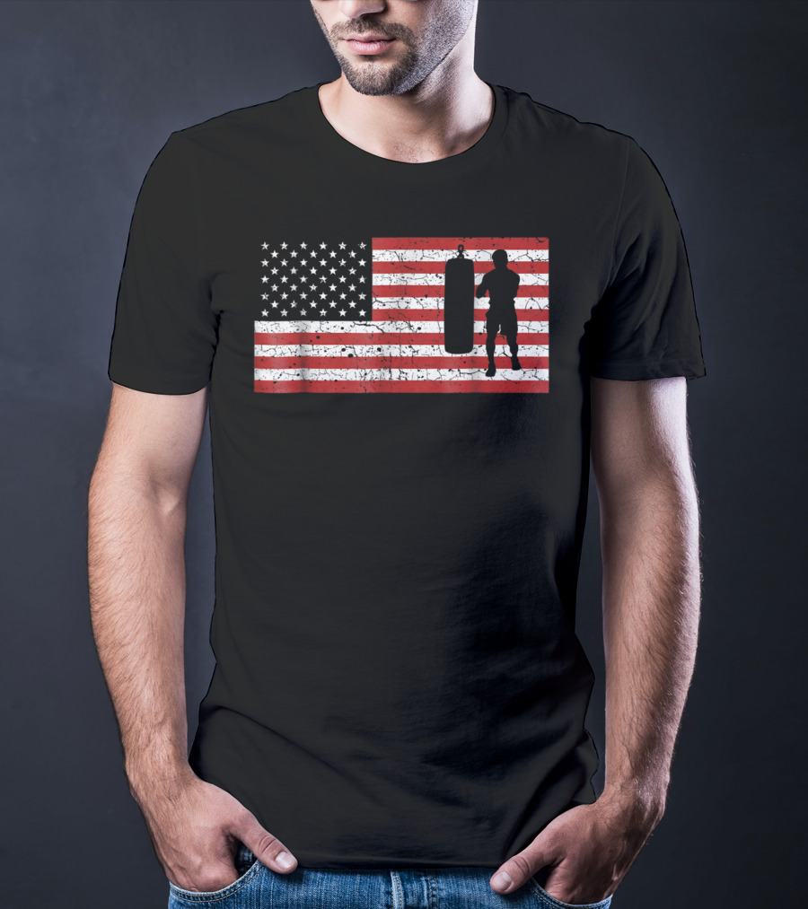 American Flag Boxing Silhouette Training T-Shirt