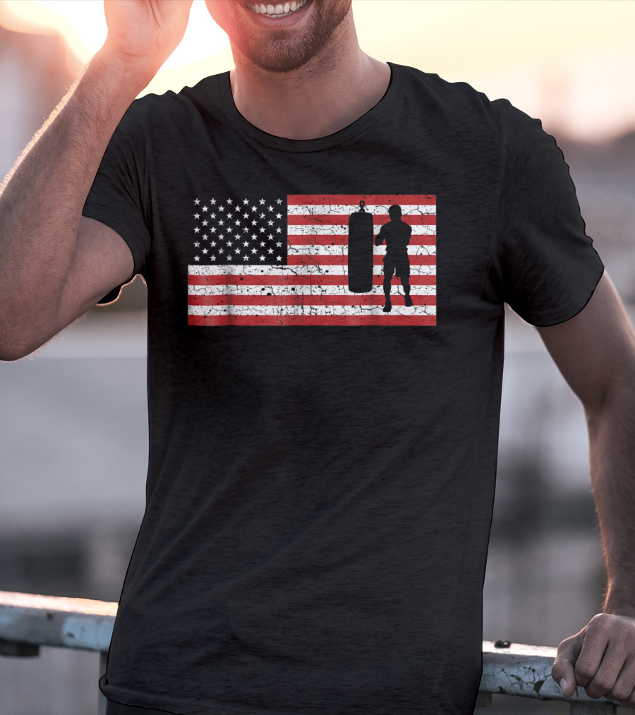 American Flag Boxing Silhouette Training T-Shirt