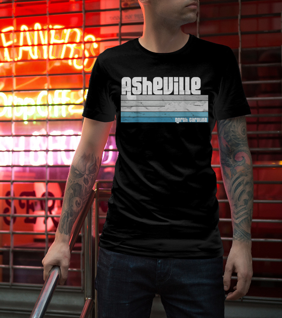 Asheville North Carolina Blue Ridge Mountains Retro Stripes T-Shirt