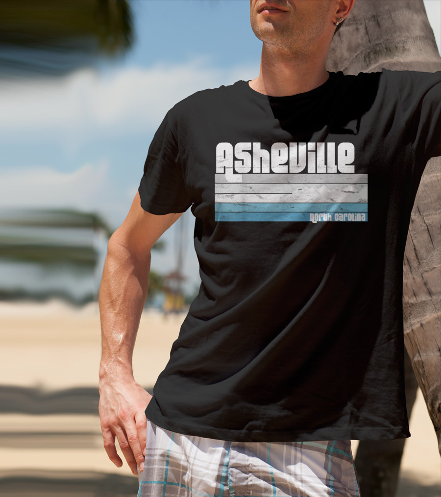 Asheville North Carolina Blue Ridge Mountains Retro Stripes T-Shirt