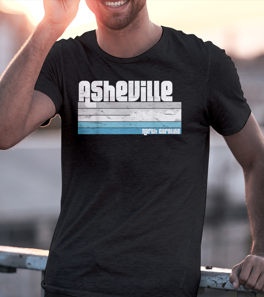 Asheville North Carolina Blue Ridge Mountains Retro Stripes T-Shirt
