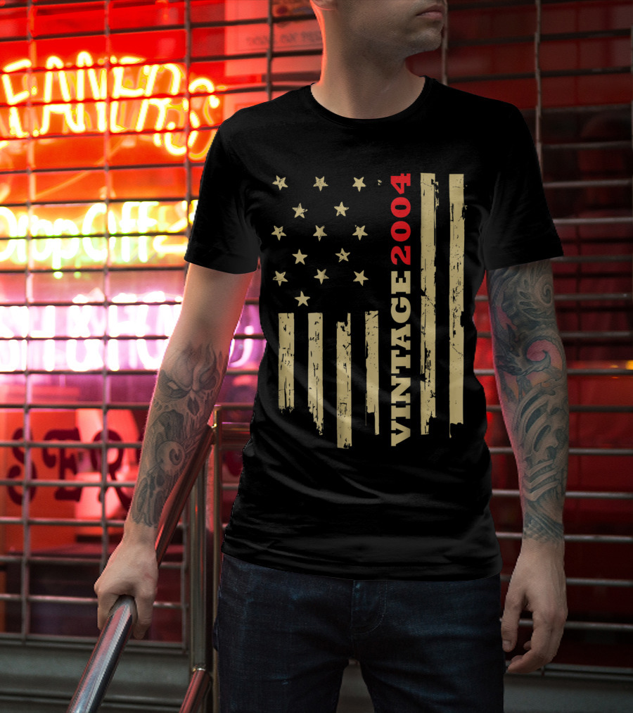 Vintage 2004 American Flag Birthday Gift T-Shirt