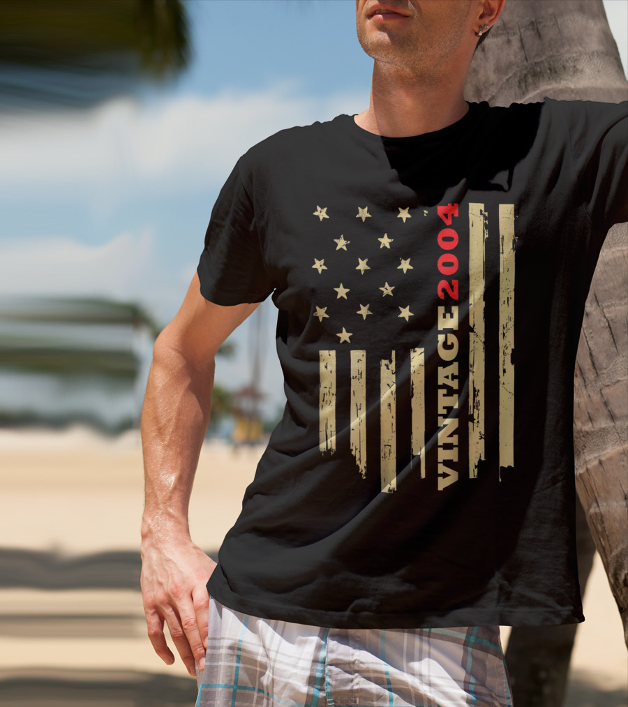 Vintage 2004 American Flag Birthday Gift T-Shirt