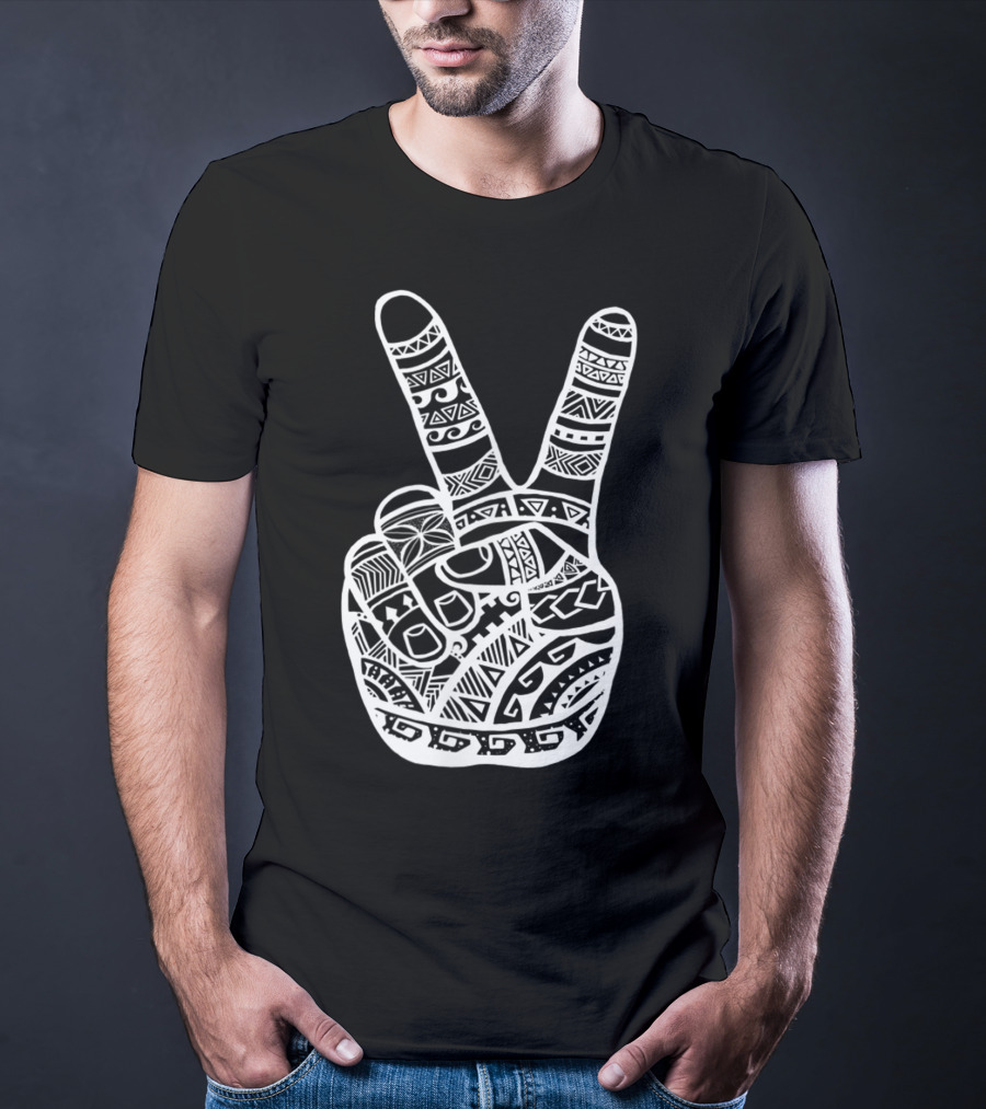 Boho Tiki Tattoo Polynesian Peace Sign Hand T-Shirt