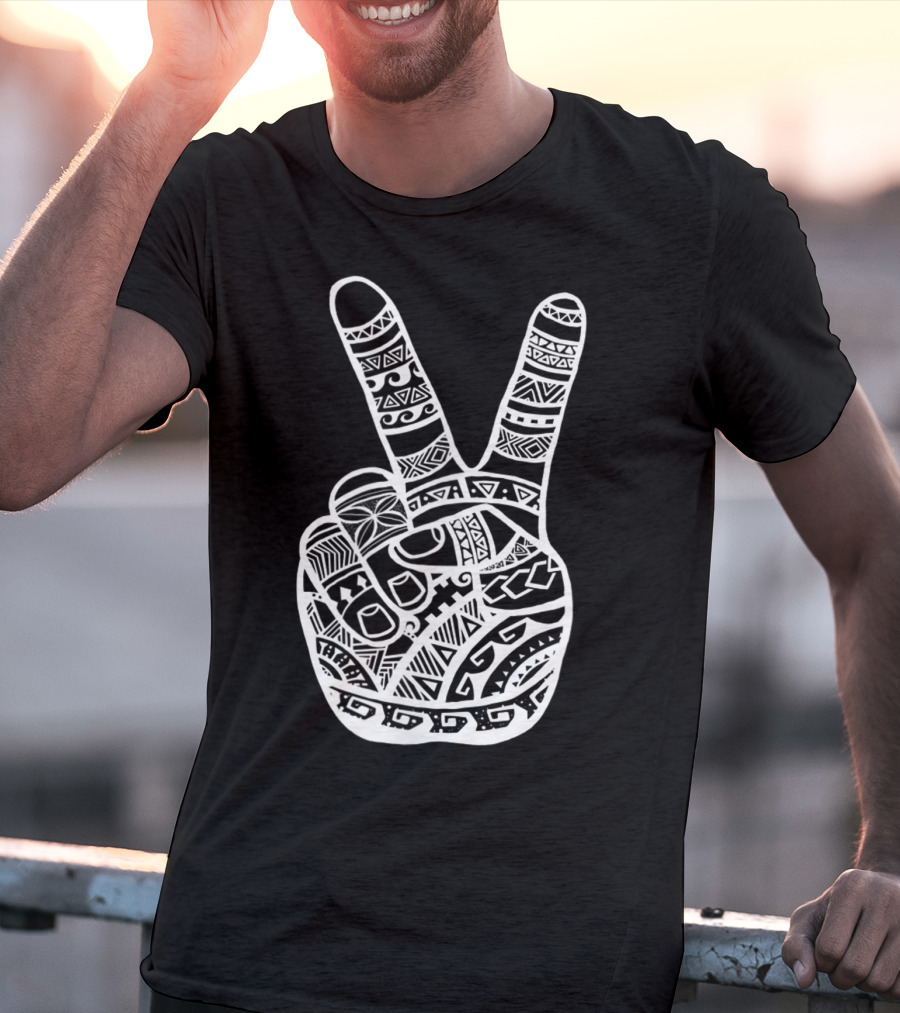 Boho Tiki Tattoo Polynesian Peace Sign Hand T-Shirt