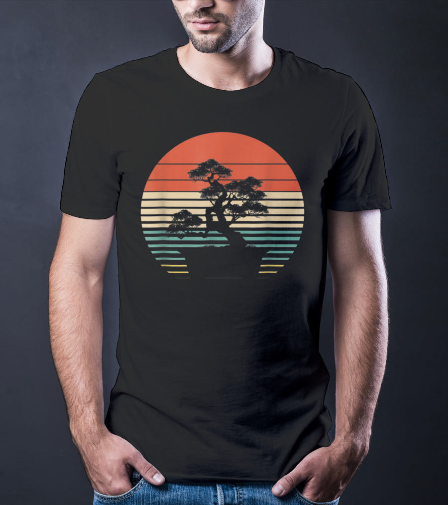 Bonsai Tree Japanese Retro Sunset T-Shirt