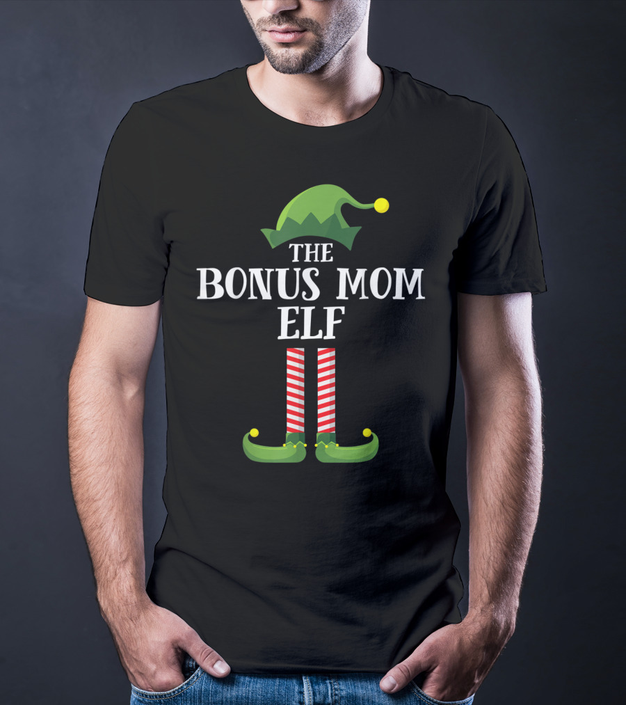 Festive Bonus Mom Elf Christmas Family Matching T-Shirt