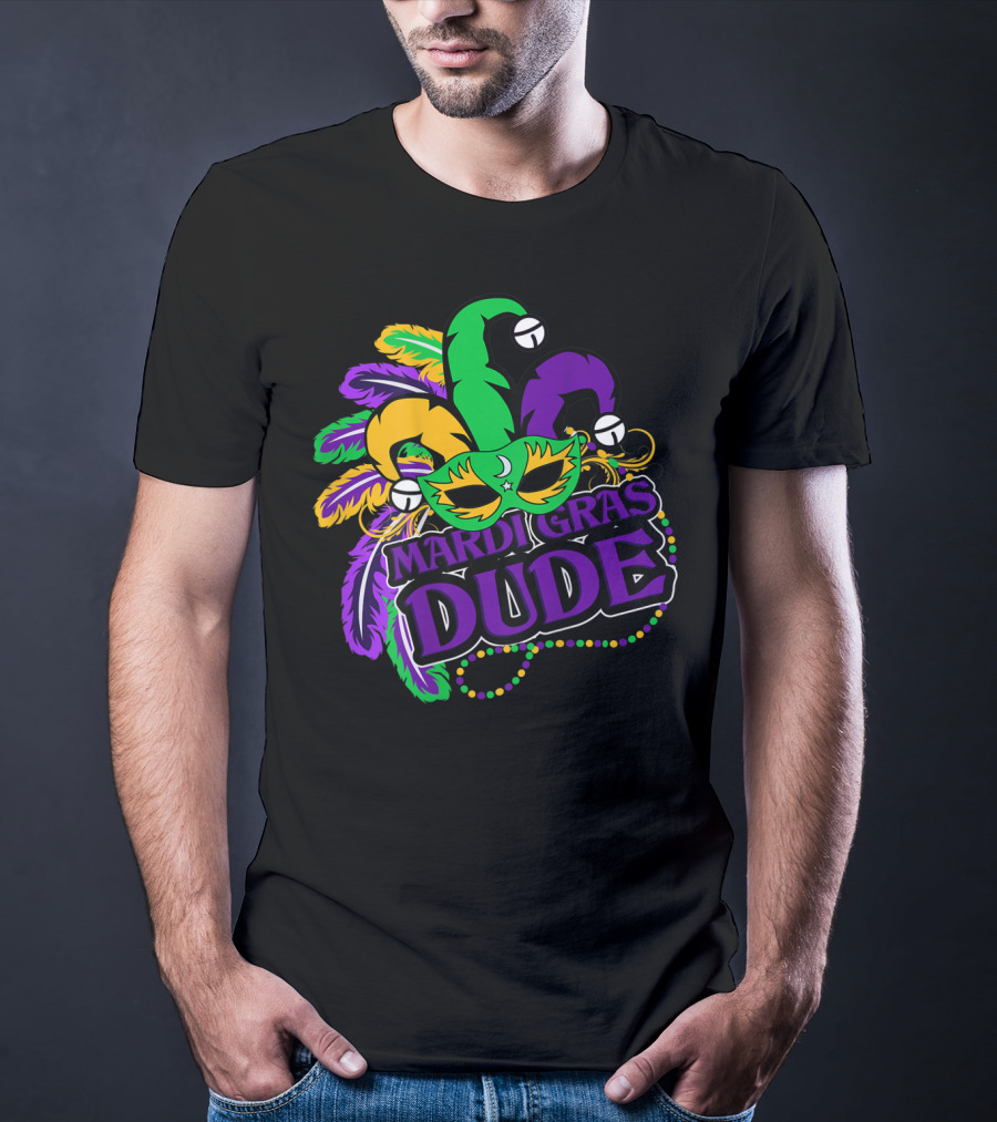 Mardi Gras Dude Kids Feather Mask Jester Hat Purple T-Shirt