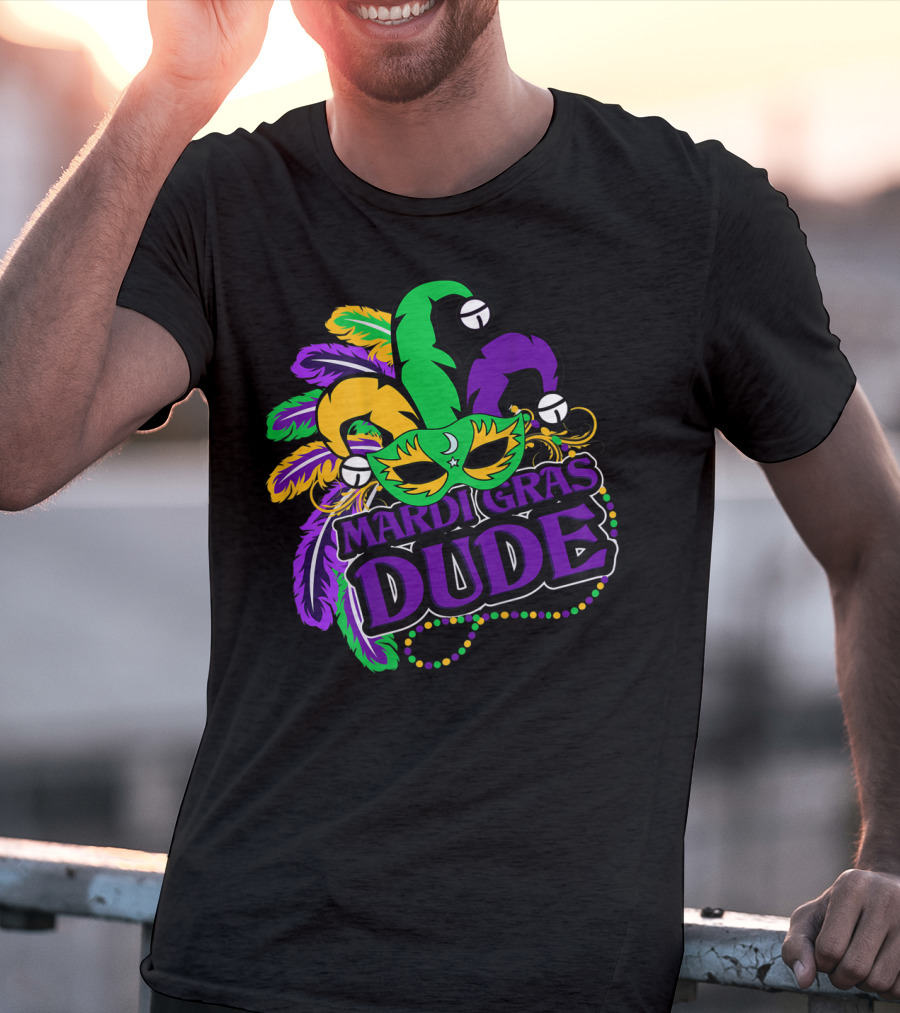 Mardi Gras Dude Kids Feather Mask Jester Hat Purple T-Shirt