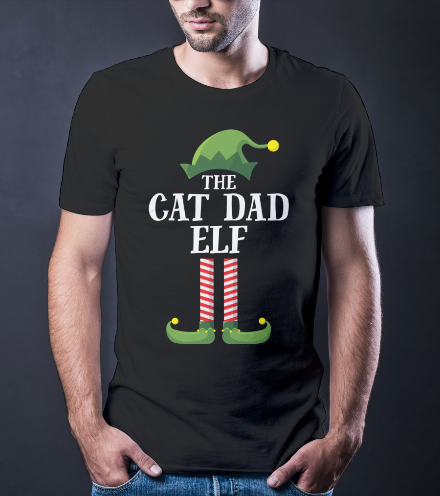 The Cat Dad Elf Matching Family Group Christmas Pajama Holiday T-Shirt