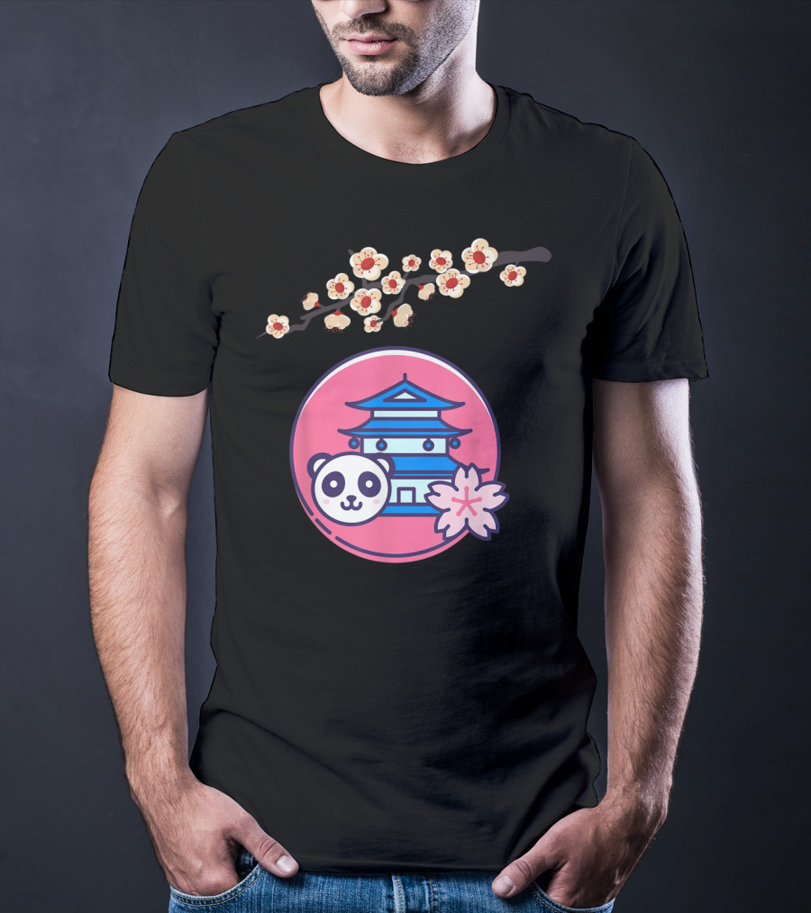 Cherry Blossom Festival Sakura Flower Japanese Panda Pagoda T-Shirt