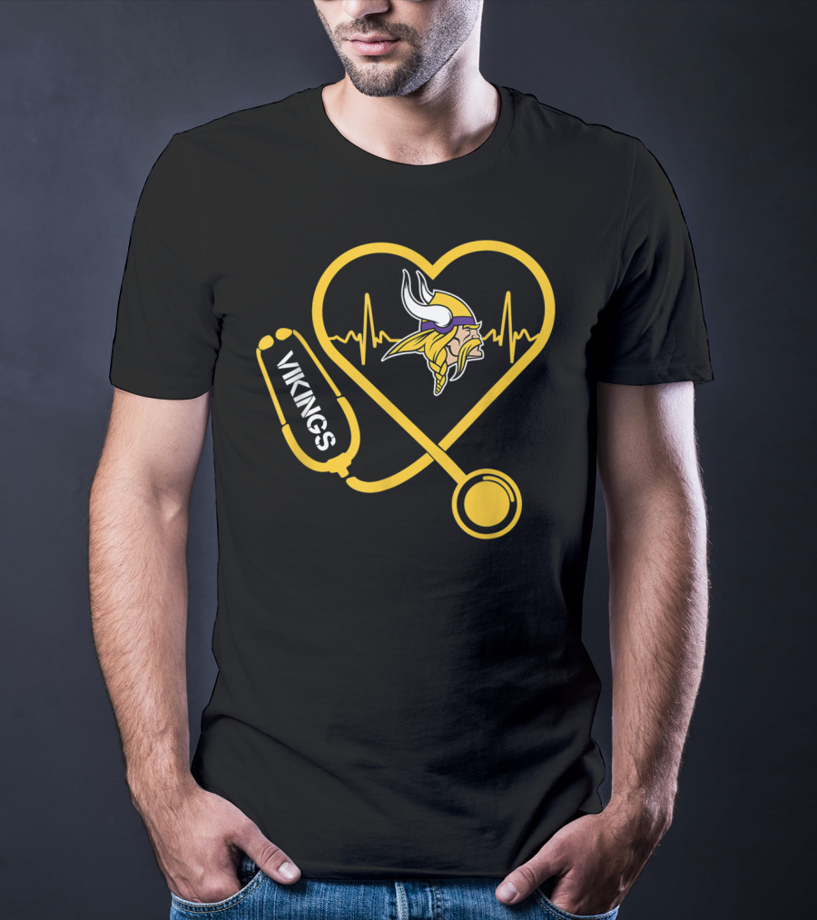 Christmas Football Minnesota Vikings Heartbeat Vikings Logo Stethoscope T-Shirt