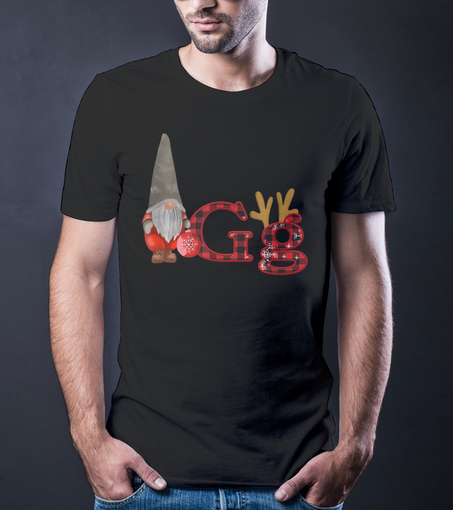 Christmas Gnomes Gg Red Plaid Reindeer Antlers Snowflake T-Shirt