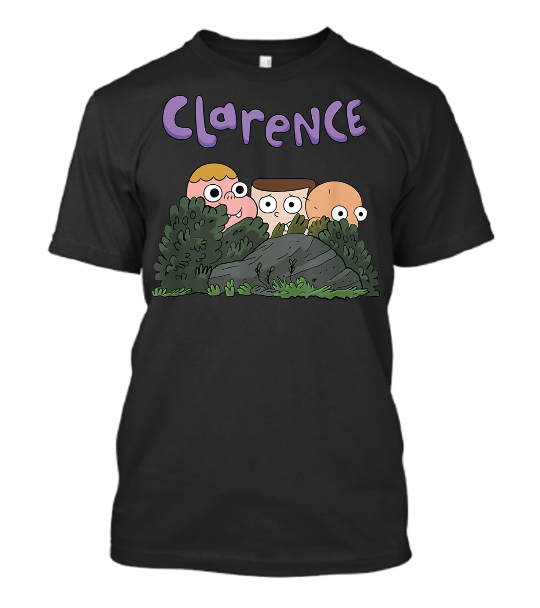 Clarence Cartoon Friends Hiding Behind Bushes T-Shirt