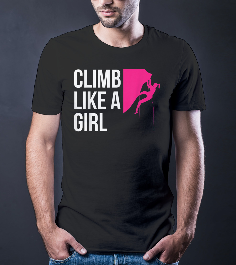 Climb Like A Girl Women's Rock Climbing Iconic Pink T-Shirt