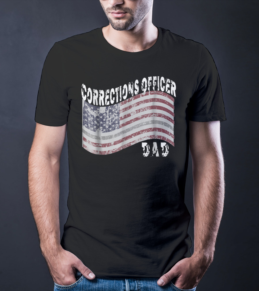 Corrections Officer Dad Distressed American Flag T-Shirt