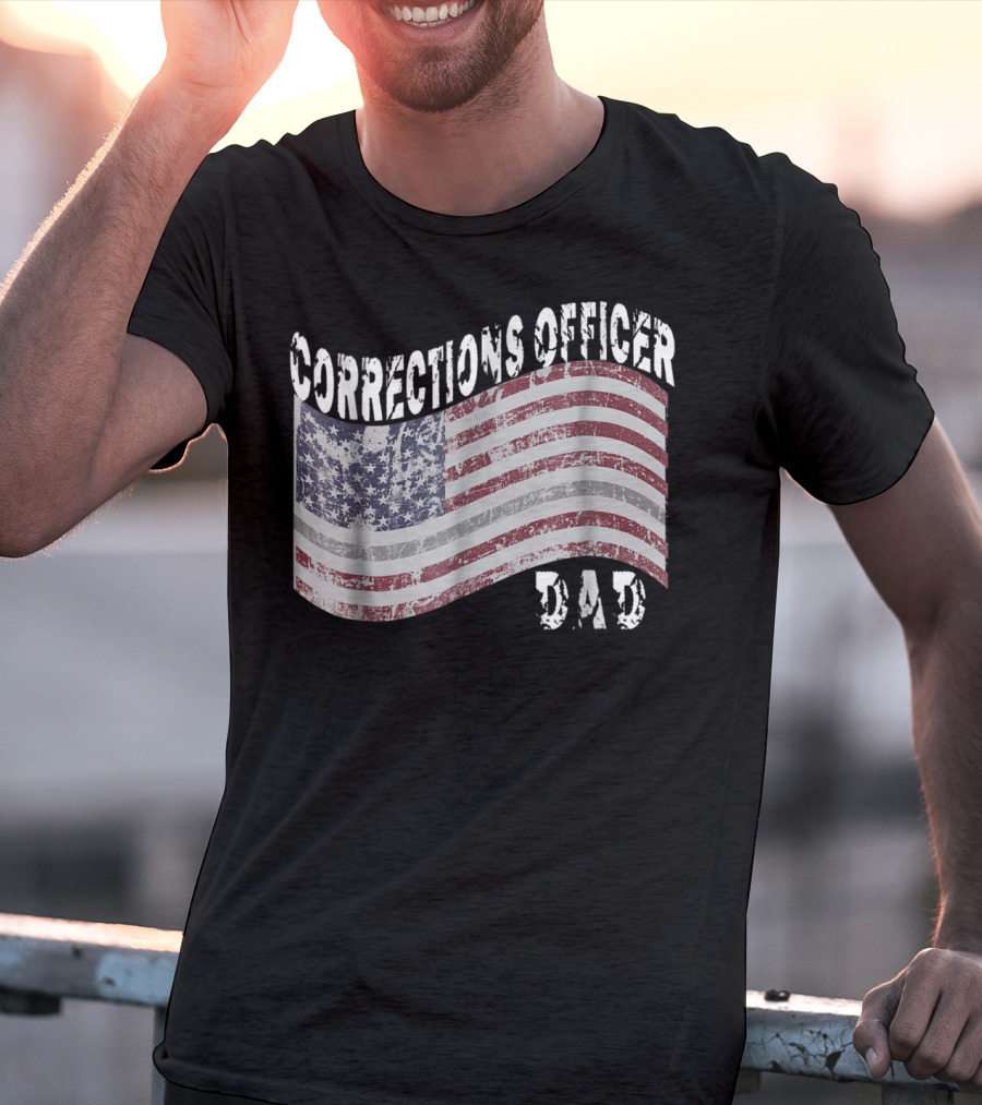 Corrections Officer Dad Distressed American Flag T-Shirt