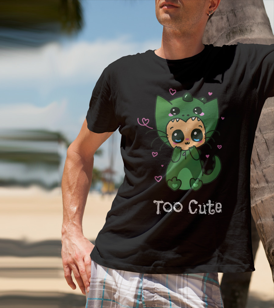 Too Cute Anime Chibi Kitten Dinosaur T-Shirt