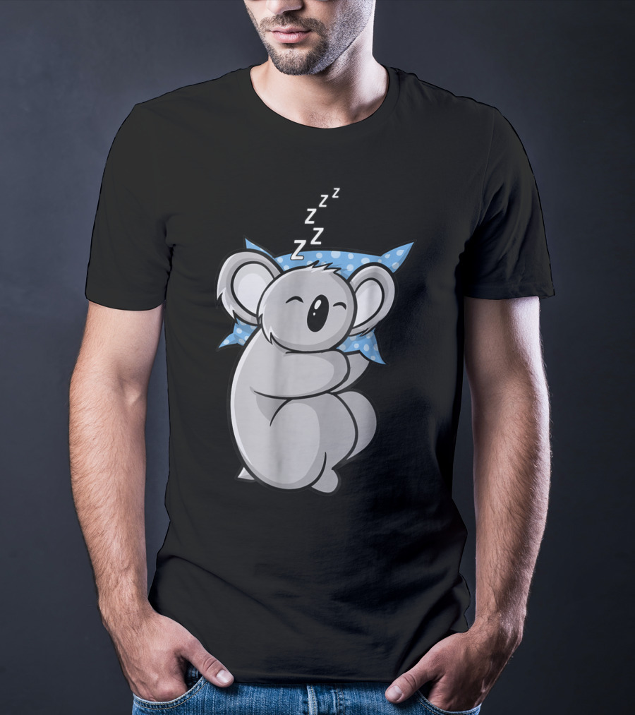 Cute Koala Bear Lazy Sleeping Animal With Blue Polka Dot Pillow T-Shirt