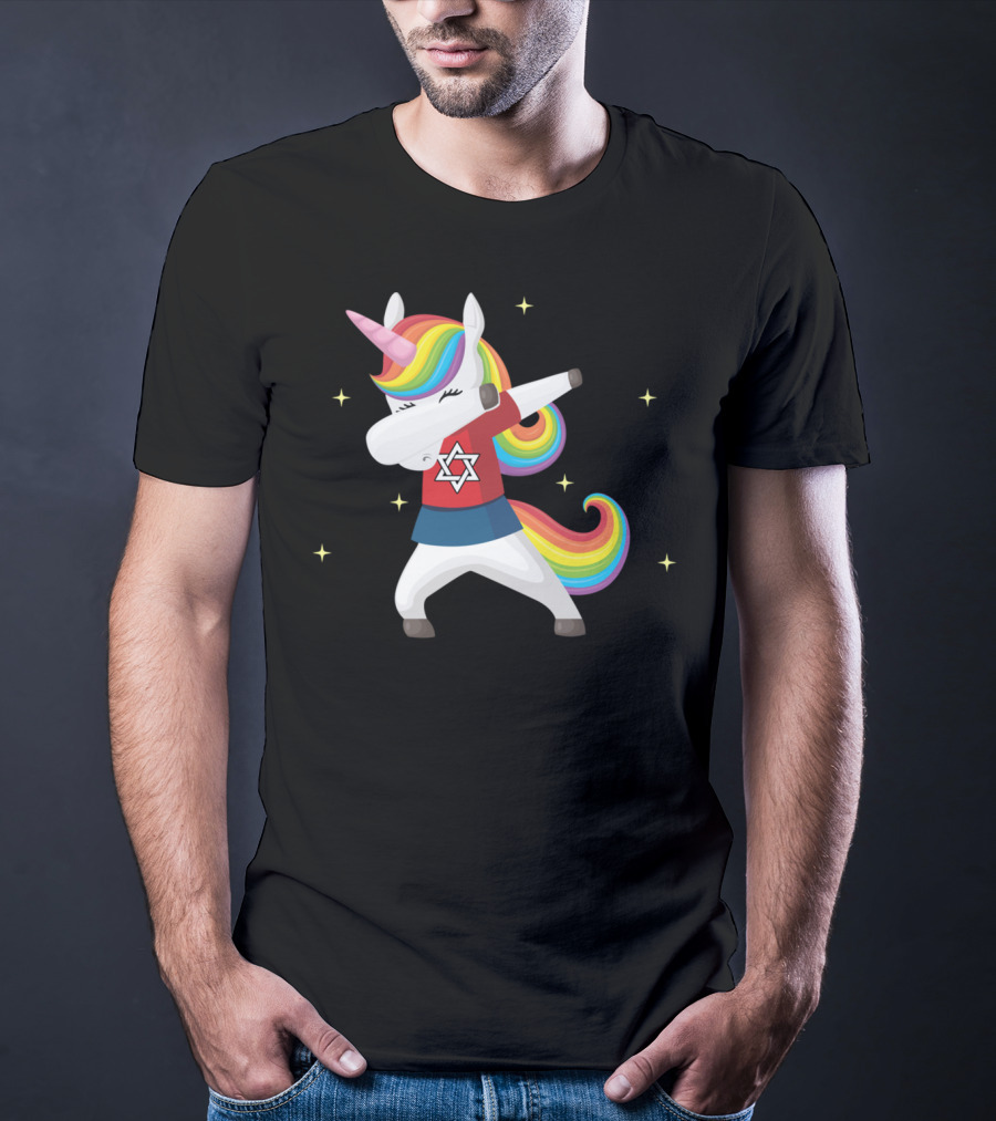 Unicorn Dabbing Star Of David Jewnicorn Rainbow Mane T-Shirt