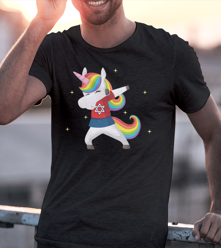 Unicorn Dabbing Star Of David Jewnicorn Rainbow Mane T-Shirt