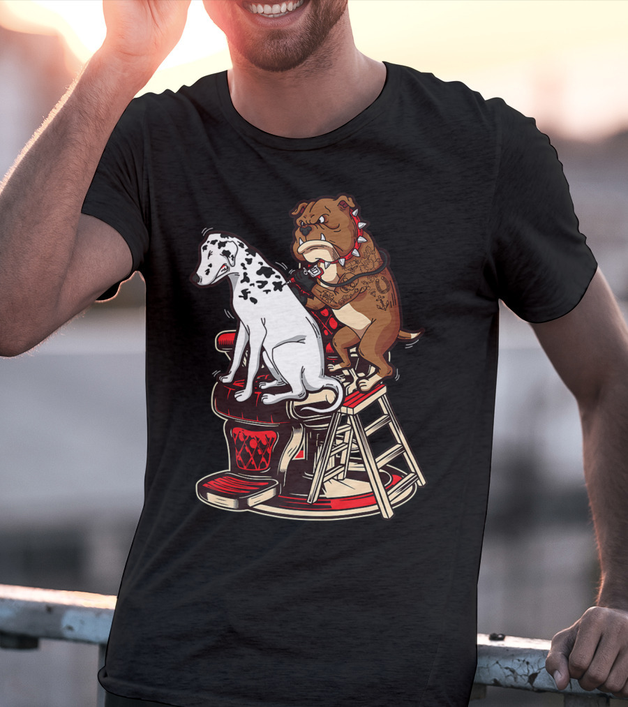 Dalmatian And Tattoo Artist Bulldog On Barber Chair T-Shirt