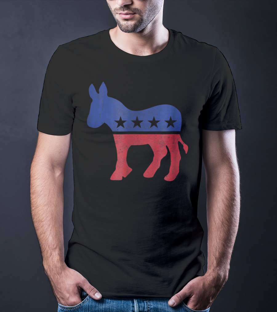 Democrat Donkey Vintage Look Democratic Supporter Iconic Red Blue Star T-Shirt