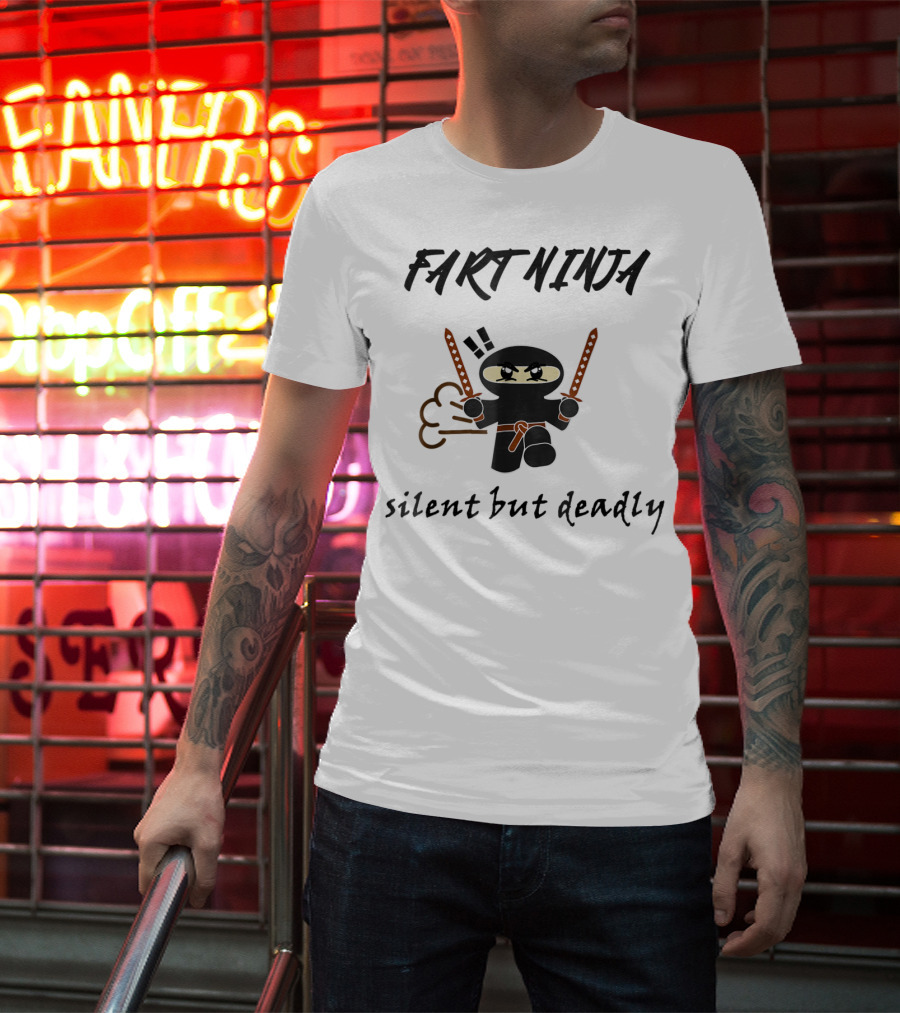 Fart Ninja Silent But Deadly Funny Cartoon Ninja With Swords And Fart Cloud T-Shirt