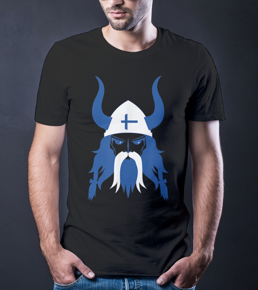 Finland Viking Nordic Scandinavian Warrior Blue Cross Helmet T-Shirt