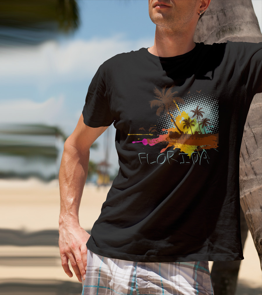 Florida Beach Vacation With Colorful Palm Tree Splash Art Ocean Lovers T-Shirt