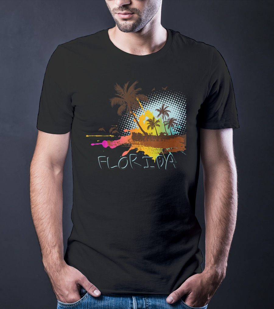 Florida Beach Vacation With Colorful Palm Tree Splash Art Ocean Lovers T-Shirt