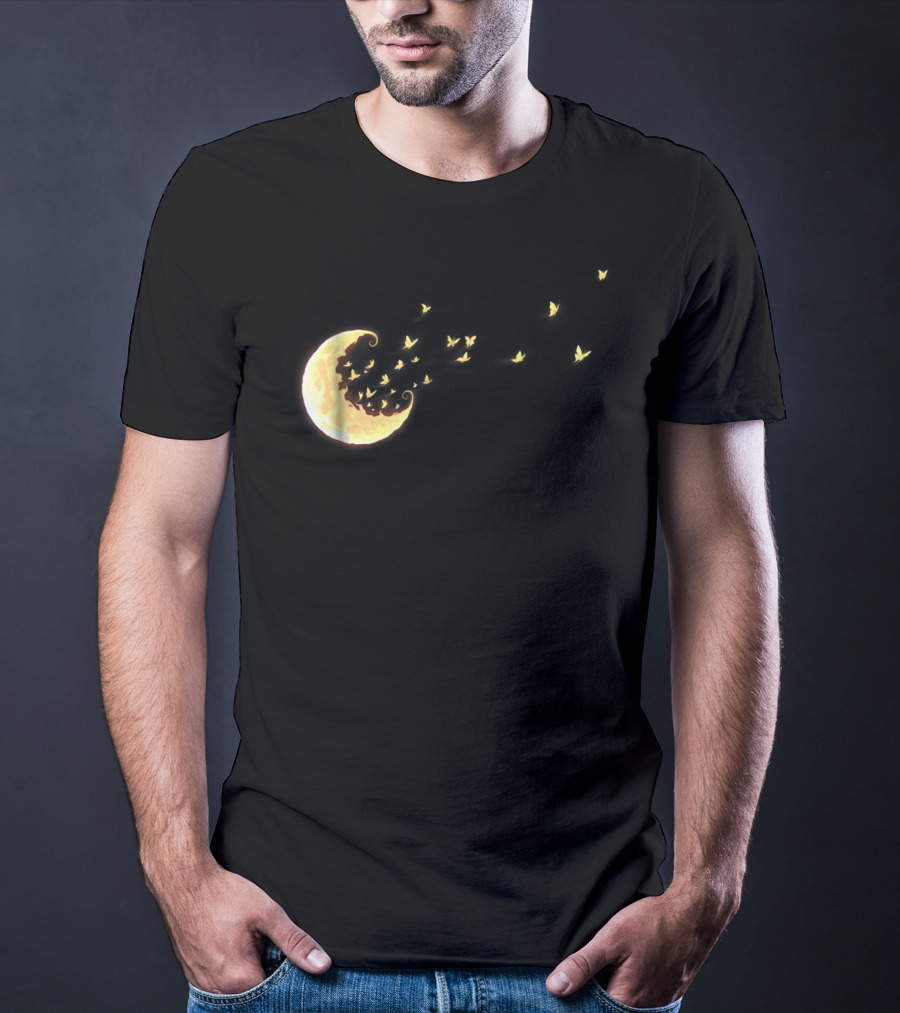 Flying Butterflies From Rainbow Crescent Moon T-Shirt