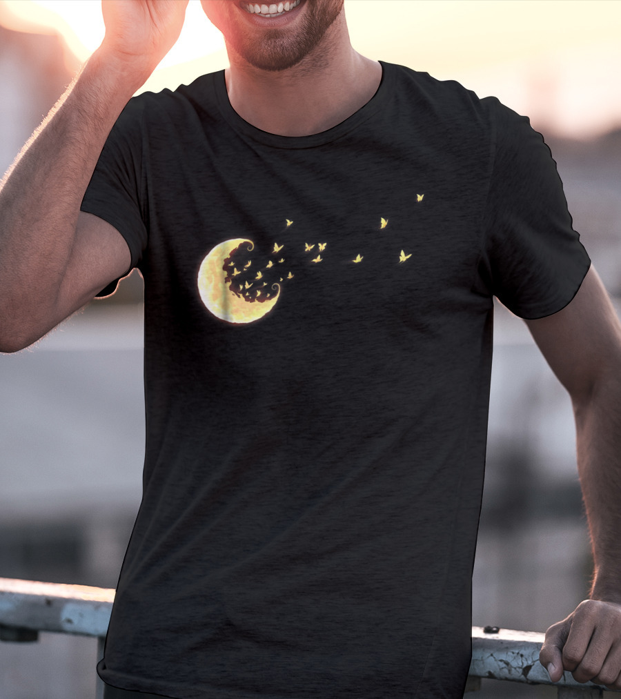 Flying Butterflies From Rainbow Crescent Moon T-Shirt