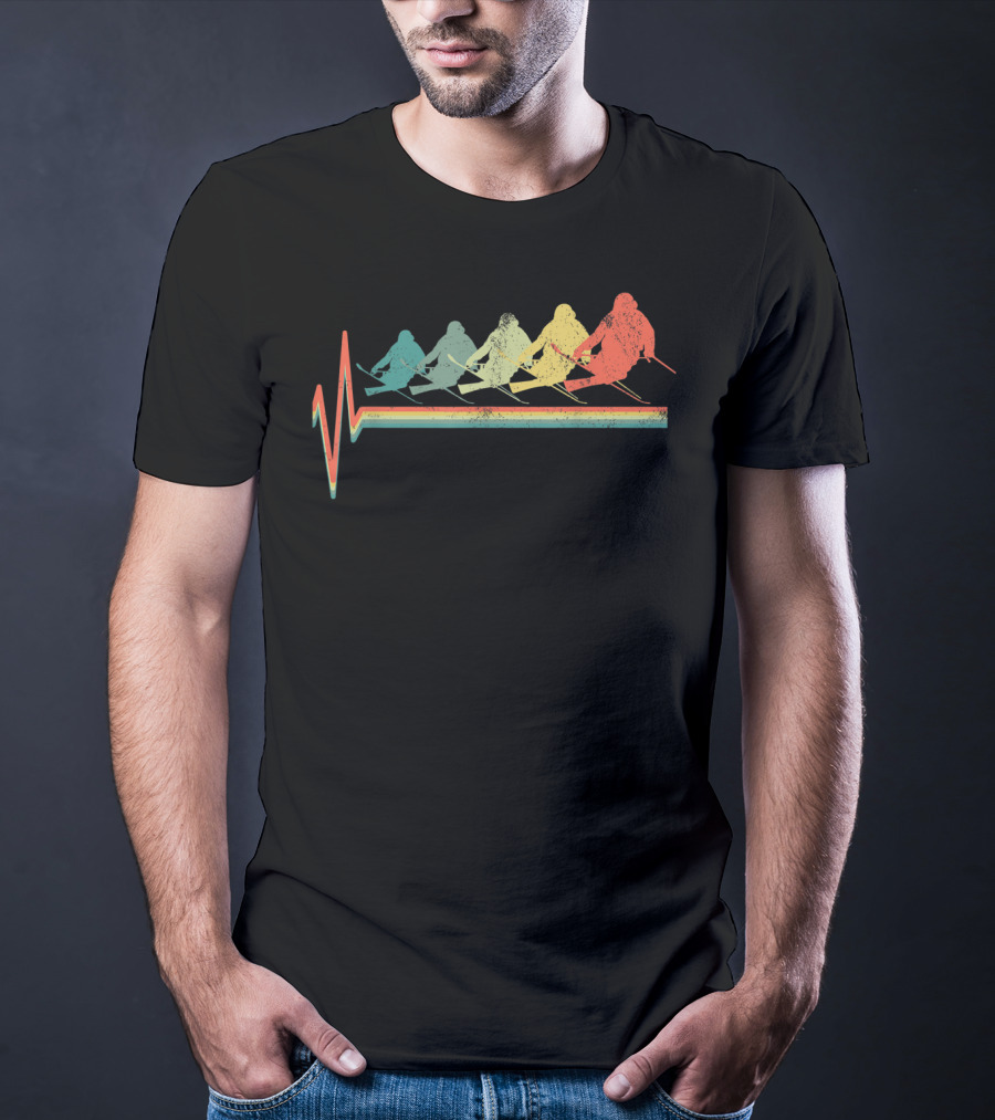 Freestyle Skiing Skier Heartbeat Pulse Retro Colors T-Shirt