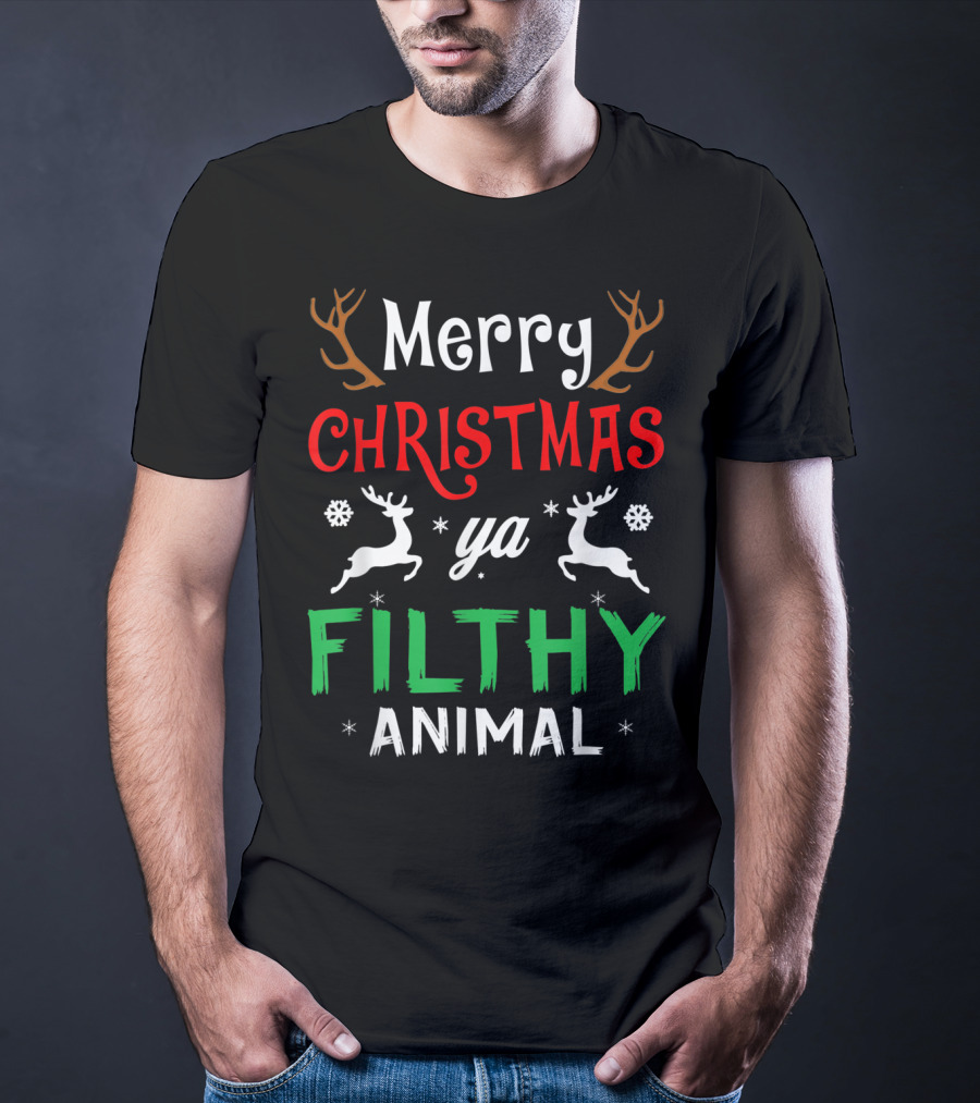 Merry Christmas Ya Filthy Animal Funny Alone At Home Movies T-Shirt