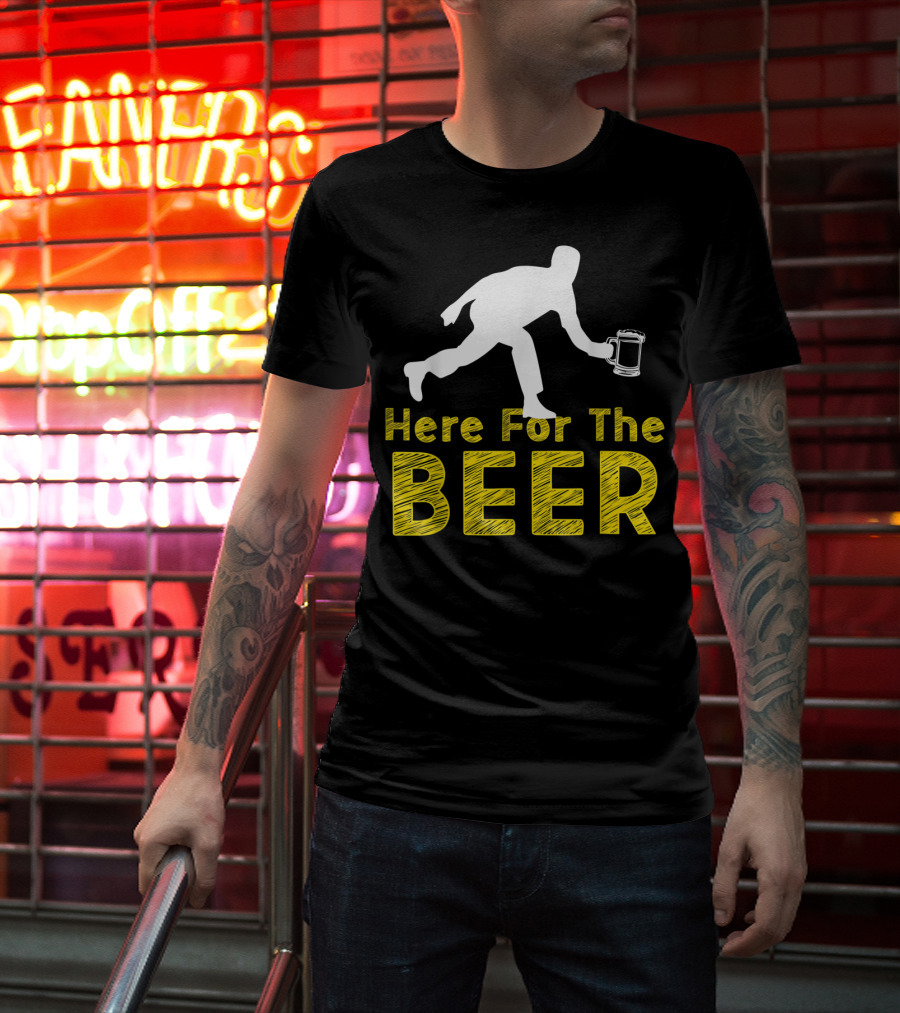 Funny Bowling Hobby Here For The Beer Drinking T-Shirt